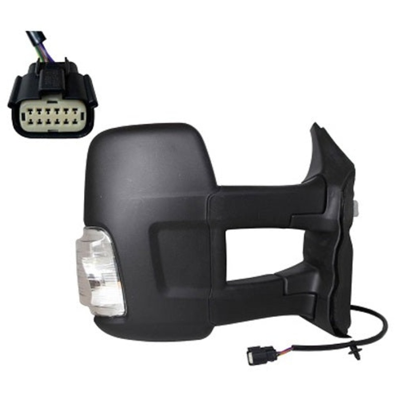 Ford Transit Van 2019- MK9 Door Mirror Electric Heated Manual Fold Long Arm 5w Bulb Type No Blind Spot System – Black Cover Driver Side R