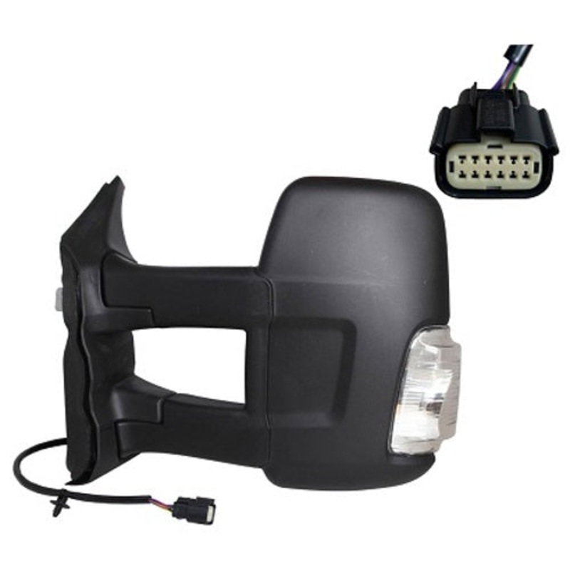 Ford Transit Van 2019- MK9 Door Mirror Electric Heated Manual Fold Long Arm 5w Bulb Type No Blind Spot System – Black Cover Passenger Side L
