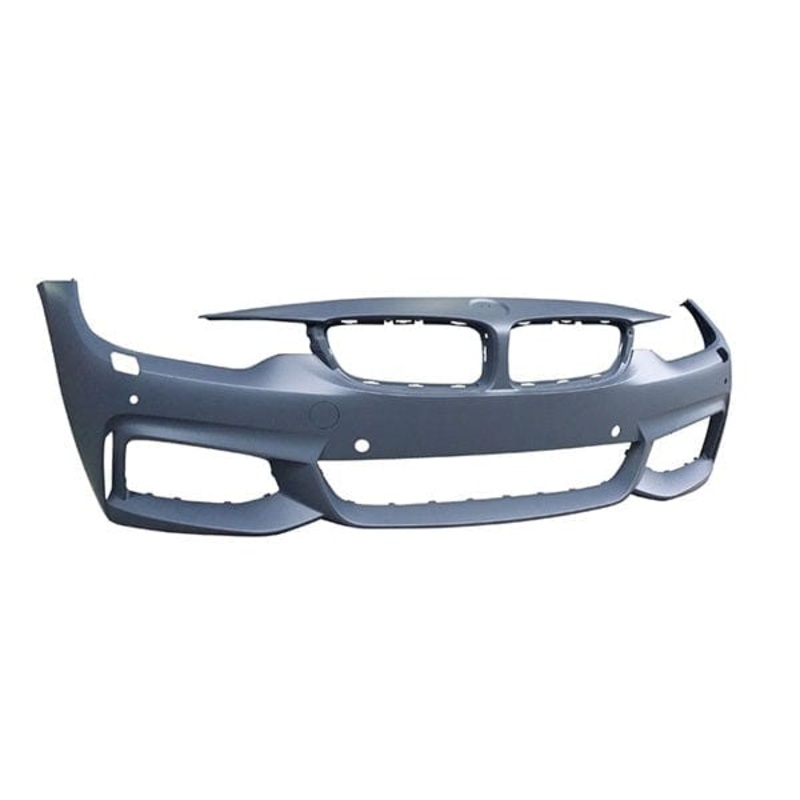 BMW 4 Series Coupe 2017-2020 Front Bumper No Park Assist System No Camera Hole With Wash Jet Holes With Sensor Holes (M-Sport Models) – Primed