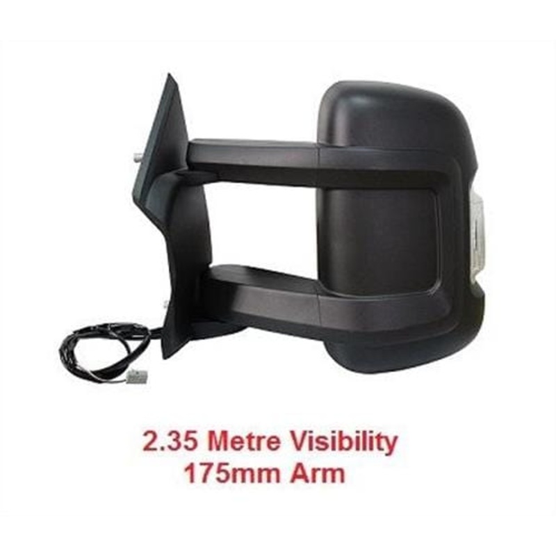 Vauxhall Movano Van 2022-2024 Door Mirror Electric Heated Manual Fold Long Arm Length 175mm – No Temperature Sensor With Black Cover Driver Side R
