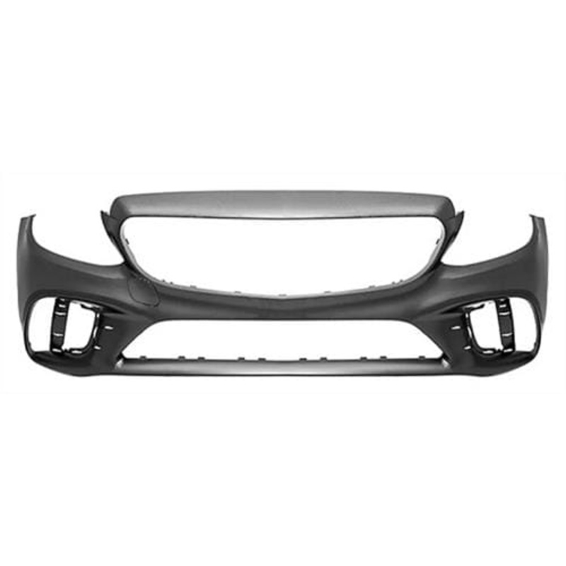 Mercedes C-Class Saloon 2018-2022 Front Bumper No Sensors Holes With Template To Drill Holes No Camera Hole (AMG & AMG Line Models) – Primed