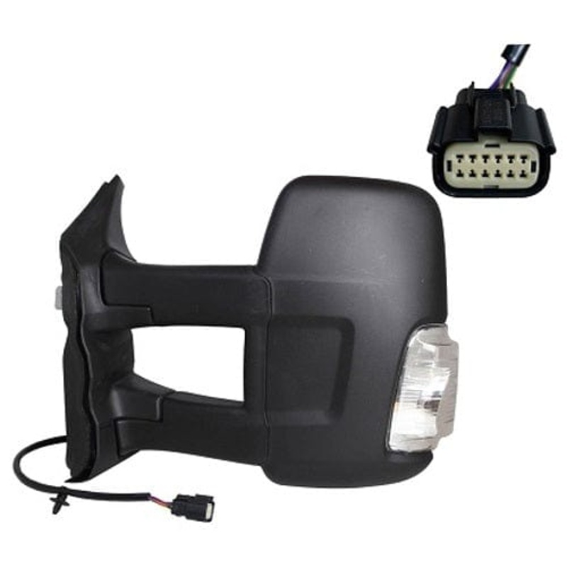 Ford Transit Van 2019- MK9 Door Mirror Electric Heated No Blind Spot Assist Long Arm With 16W Indicator Bulb Black Cover Passenger Side L