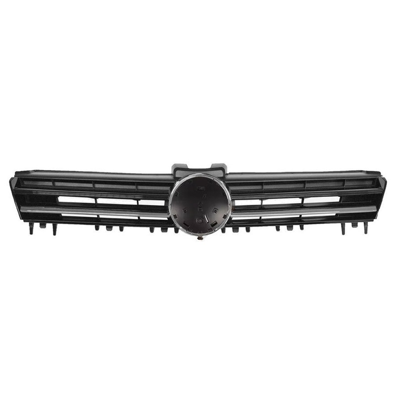 Volkswagen Golf 5 Door Hatchback 2013-2017 Front Grille 4 Bar Part Closed Type With Chrome Badge Surround With Chrome Lower Trim – Black