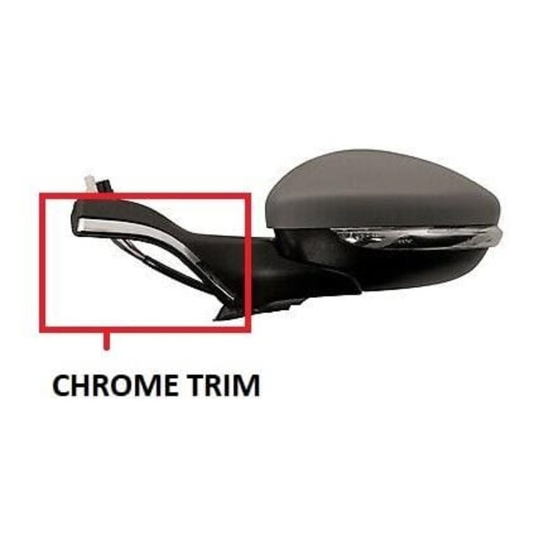 Peugeot 208 5 Door Hatchback 2015-2020 Door Mirror Electric Heated Power Fold Type With Primed Cover (With Chrome Trim Type) Passenger Side L